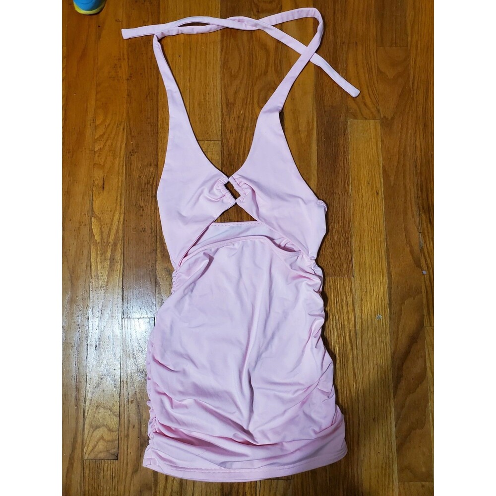 SHESEEWORLD Mini Dress Pink  Women's Small Sleeveless Halter Neck Ruched Bodycon